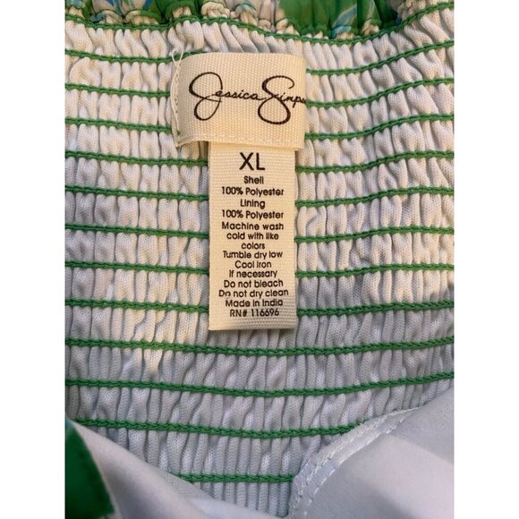 Jessica Simpson XL Dress Green Floral Long Sleeve Tiered Smocked Keyhole  Back